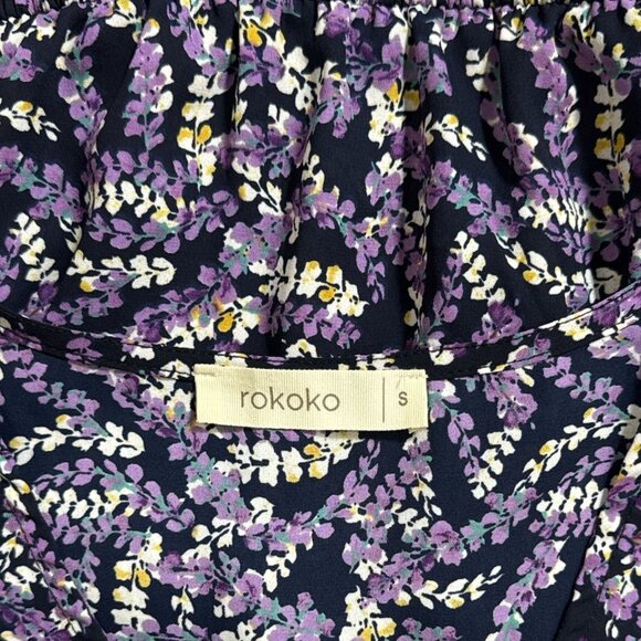 Floral Print High-Low Wrap Dress With Elastic Waist Short Sleeves Tie By Rokoko - Picture 8 of 11